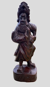 Asian Japanese Warrior Man Figure Carved Brown Wood Statue Home Vintage 22 cm - Picture 1 of 12