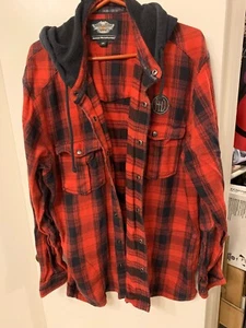 Harley Davidson Flannel Jacket Mens XXL Red/Black w/Hood Free Shipping - Picture 1 of 6