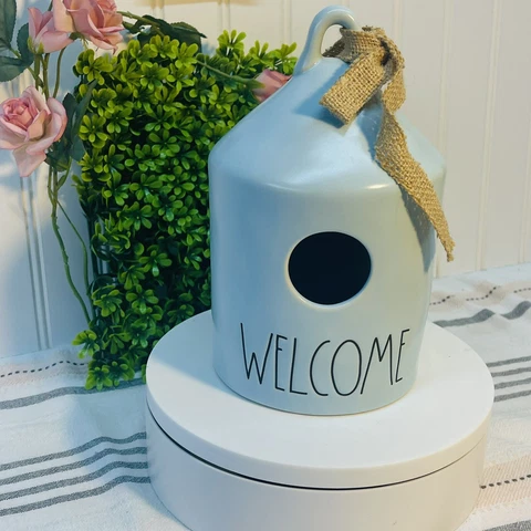 Rae Dunn Birdhouse Welcome Blue Round Artisan Collection 9” tall Cover