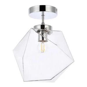 Living District Lawrence 1-Light Mid-Century Metal Flush Mount in Chrome/Clear - Picture 1 of 5