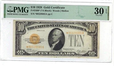 1928 $10 Gold Certificate *STAR* note-fr. 2400*--PMG VF 30 EPQ - Image 1 of 2