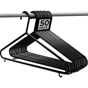 50 x APPENDIABITI CAPPOTTO NERO PER ADULTI PESANTI APPENDIABITI IN PLASTICA RESISTENTE ABITO - Foto 1 di 10