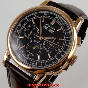 42mm Corgeut black dial day day night automatic mens Watch rose golden case 206 - Picture 1 of 8