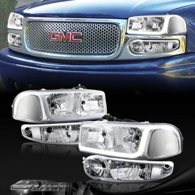 For GMC Yukon/Sierra 1500 Denali DRL LED Chrome Clear Headlights+Bumper Lamps - Image 1 of 4
