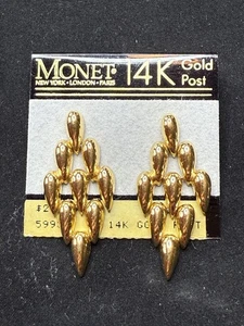 Vintage Monet 14K Gold Post Dangle Drop Pierced Earrings NEW - Picture 1 of 3