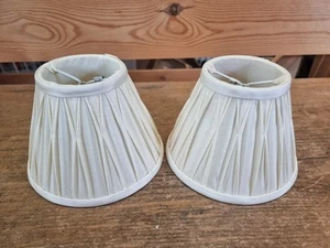 Pair Vintage Cream Pleated Silk Effect Small Clip On Lampshades - Picture 1 of 10