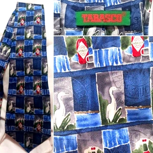 TABASCO 100% SILK NOVELTY BIRD NECKTIE COLORFUL MEN’S TIE GRAPHIC SAUCE BOTTLE - Picture 1 of 8