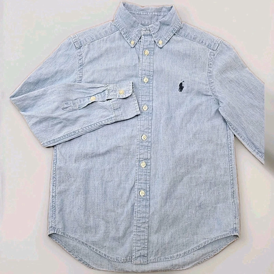 Camisa informal Ralph Lauren para niños pequeña (8) denim cambray con botones manga larga Foto 1 de 4