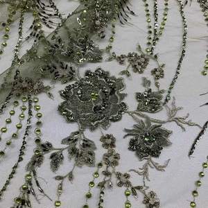 Tessuto Tulle Ricamato Verde Salvia 50 Cm 5089 - Foto 1 di 8