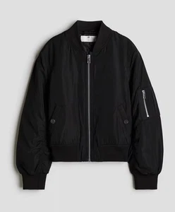 H&M Bomber Jacket Kid 12 Black Full Zip - Picture 1 of 6