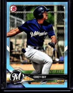 2018 Bowman Prospects Sky Blue Parallel Corey Ray Brewers 185/499 #BP97 - Picture 1 of 2