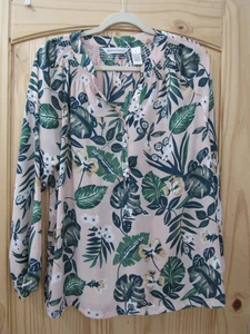 Draper's & Damon's Blouse Womens Large Floral Leaf Button Up Polyester Top Shirt - Picture 1 of 14