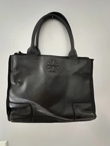 Borsa da lavoro Tory Burch Ella in pelle nera tote bag doppia logo "T" chiusura zip - Foto 1 di 6