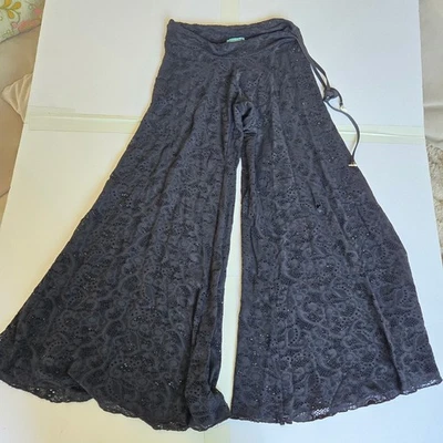 Pantalones Letarte Medianos Negros Encaje Playa Natación Cubrir Pierna Ancha Cordón Foto 1 de 4
