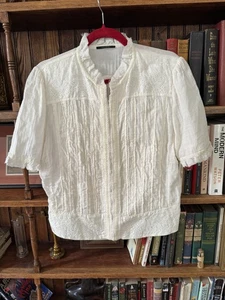 ELIE TAHARI cremefarbene Seidenbluse romantisch viktorianisch L Large Spitze Samt - Bild 1 von 16