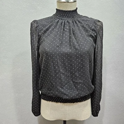 Blusa 1 State cuello alto para mujer XS negra a lunares pura eduardiana sin espalda Foto 1 de 4