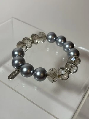 KISSAKA серый смелый искусственный жемчуг и граненый дымчатый кристалл бусина со стразами браслет - Изображение 1 из 4