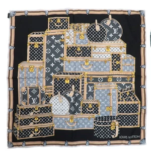 Louis Vuitton Carre Let's Go Scarf Size S 100% Silk Black M76459 Authentic - Picture 1 of 12