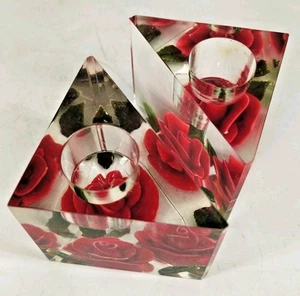 Vtg 2 Bircraft Lucite Red Rose Candlestick Holder Sticker 2" X 2.75" B2 - Picture 1 of 6