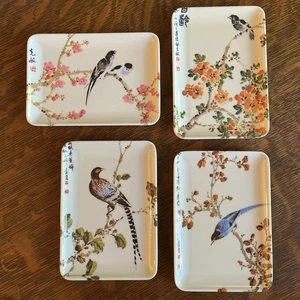 Set 4 Vintage Deko Handwerk inkl. asiatische Vögel Kunst Schmuck Tabletts Italien Melamin - Bild 1 von 9