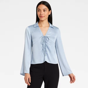 Blusa sedosa A New Day para mujer talla XS azul helado cuello manga larga - Imagen 1 de 7