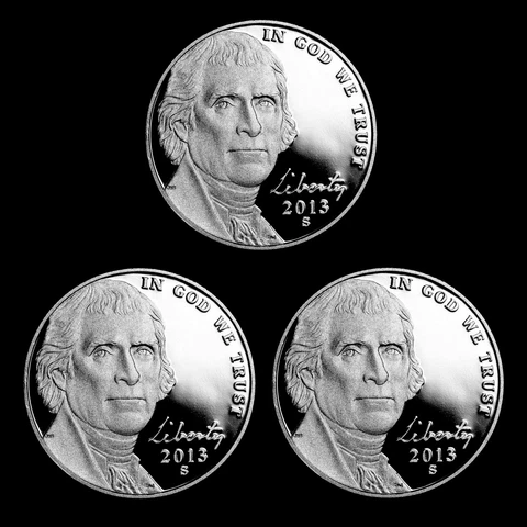 2013 S Jefferson Nickel Mint Proof ~ Deep Cameo ~ Set of Three U.S. Coins Cover