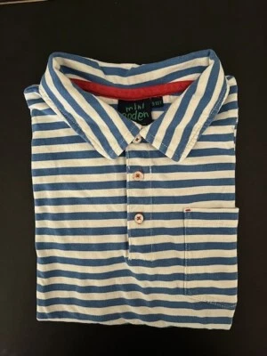 Mini Boden Boys Striped Short Sleeve Polo Shirt Blue w/ white Size 9-10Y - Image 1 of 4