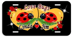 Ladybugs Love Bug Hearts Auto License Plate & Matching Frame Personalize - Picture 1 of 2