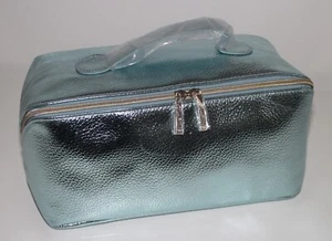 Clarins Large Metallic Make Up Vanity Cosmetics Bag Case Blue - Picture 1 of 5