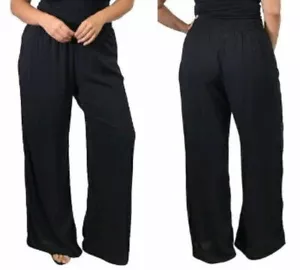 NEW Plus Size Loose Fit Palazzo Pants Tie Front High Waist Pull-On- XL/1X-2X-3X - Picture 1 of 8