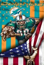 (2) Miami Dolphins US Flag Mascot 5x3.5 Waterproof Vinyl Stickers Car Decal