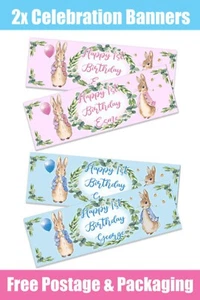 Personalised Peter Rabbit Banners Birthday / Celebration  - Any Name & Age x 2 - Picture 1 of 5