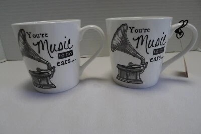 Queens Churchill About Time Gramohone Bone China Juego de 2 tazas Música para mis oídos Foto 1 de 4