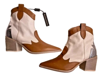 LAURA BELLARIVA Frida Leather TEX Cowboy Ankle BOOTS Brown / Off White ( 40 ) - Image 1 of 4