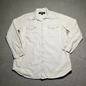 Lucky Brand Western Shirt Womens Medium Blue Striped Pearl Snap Cotton Pocket - Picture 1 of 13
