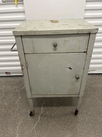 Antique Medical Cart on Wheels. Vintage Reclaimed Industrial Storage Cabinet Cover