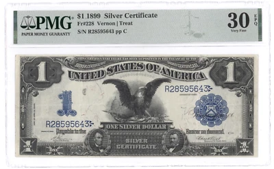 Fr 228 1899 $1 Silver Certificate Currency Note * BLACK EAGLE * PMG VF 30 EPQ - Image 1 of 2