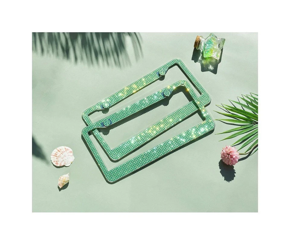 Marco de matrícula de metal CRISTAL diamante verde peridoto hecho con Swarovski Foto 1 de 4