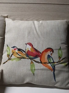 Vibrant Birds Decorative Throw Pillow Beige Indoor/Outdoor 16"x 16" two-sided  - Picture 1 of 3