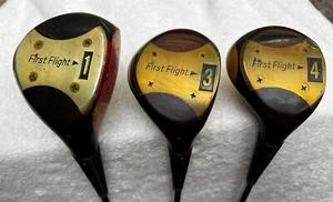 Vintage Persimmon Woods First Flight 1-3-4 Wood Set Right Handed Steel Shafts - Picture 1 of 8