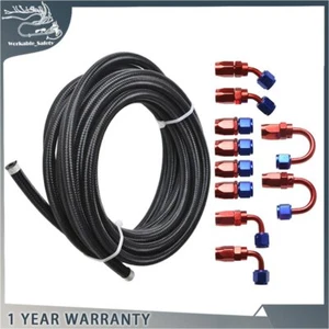 4 6 8 10AN 20FT Braided Black Silver Fuel Hose Line 20FT Braided Fuel Hose Line - Picture 1 of 10