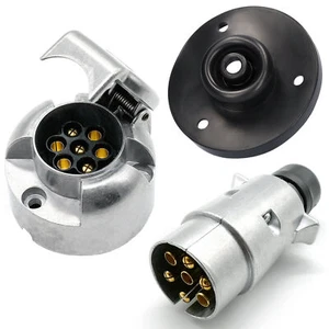 7polige Steckdose + Stecker 12V Set Aluminium für Beleuchtung Anhänger PKW KFZ - Bild 1 von 1