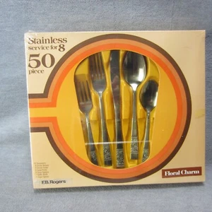 Vintage FB Rogers Stainless Service For 8 FLORAL CHARM 50Piece NOS Japan - Picture 1 of 10