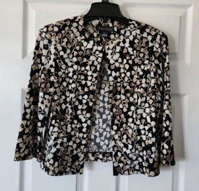 $65 NWT Jessica Howard Black Tan Womens Sequined Jacket Size 4 Petite - Image 1 of 3