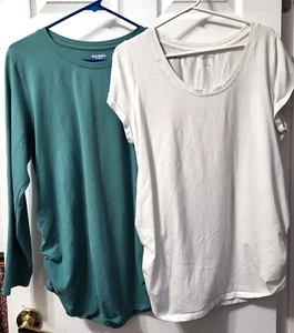 Lot of 2 Old Navy Maternity Fitted XL Green Long sleeve White Short Shirt - Picture 1 of 14
