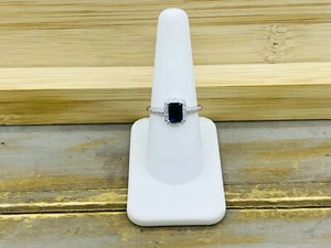10kt White Gold 1.11ct Lab Created Sapphire Diamond Accented Illusion Halo Ring - Picture 1 of 11