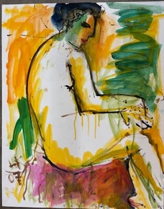 Pintura abstracta mixta de LARRY KESSLER (b. 1925) Estudio de figuras - Imagen 1 de 4