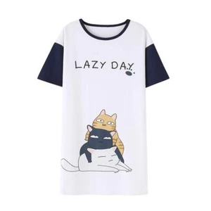 Girls Nightgown Short Sleeve Cat Print Sleep Dress Cute Kids PJS - Picture 1 of 7