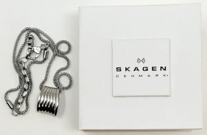 SKAGEN Denmark Silver-tone Stainless Steel Modernist Pendant Necklace, 16" Chain - Picture 1 of 10