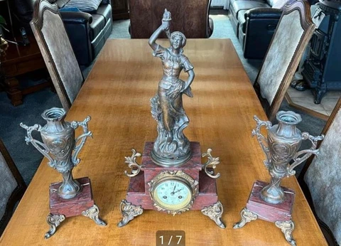 Marble Art Nouveau French Clock set 1900 statue Cover